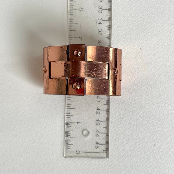 VTG Signed Renoir Copper Brutalist Cuff Bracelet  MCM Woven Riveted Metal Unisex - Picture 4 of 9